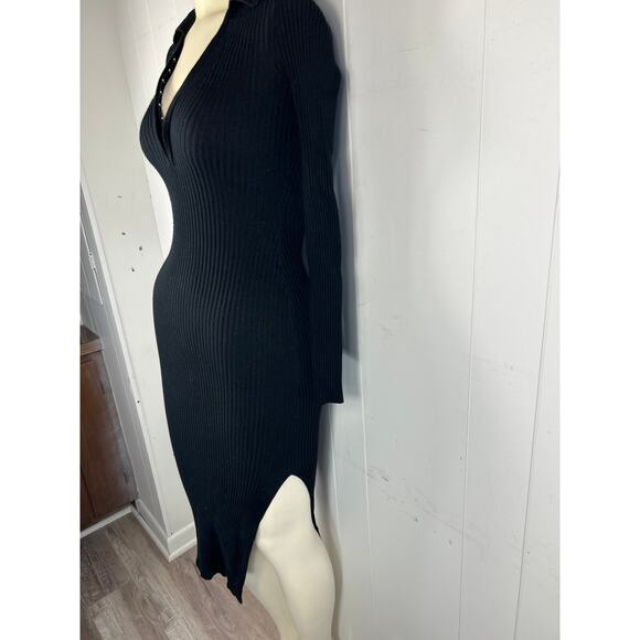 Abercrombie & Fitch Hook And Eye Ribbed Polo Midi Dress in Black. Size XST - Picture 4 of 8